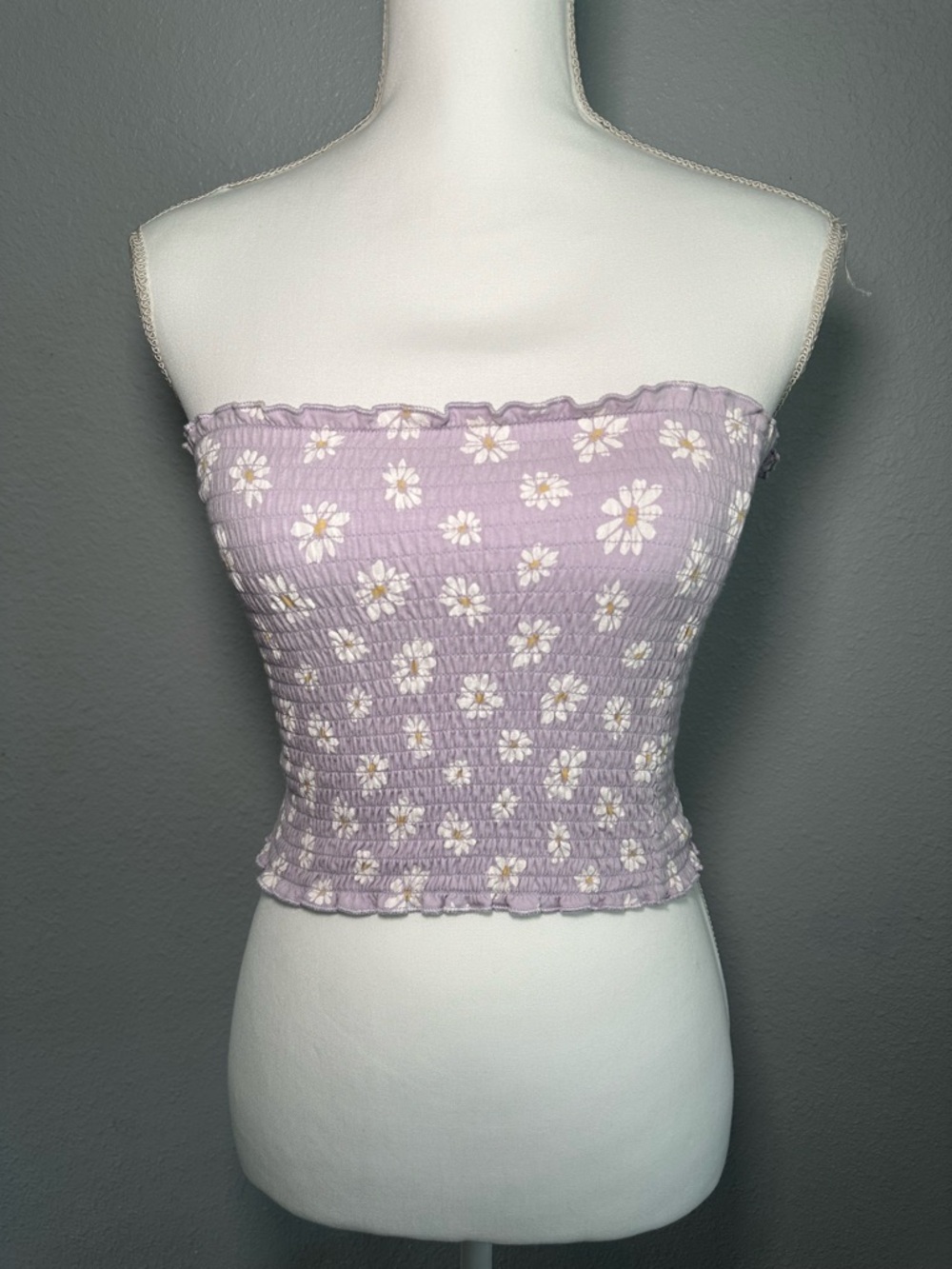 Hollister Lavender Smocked Daisy Tube Crop Top